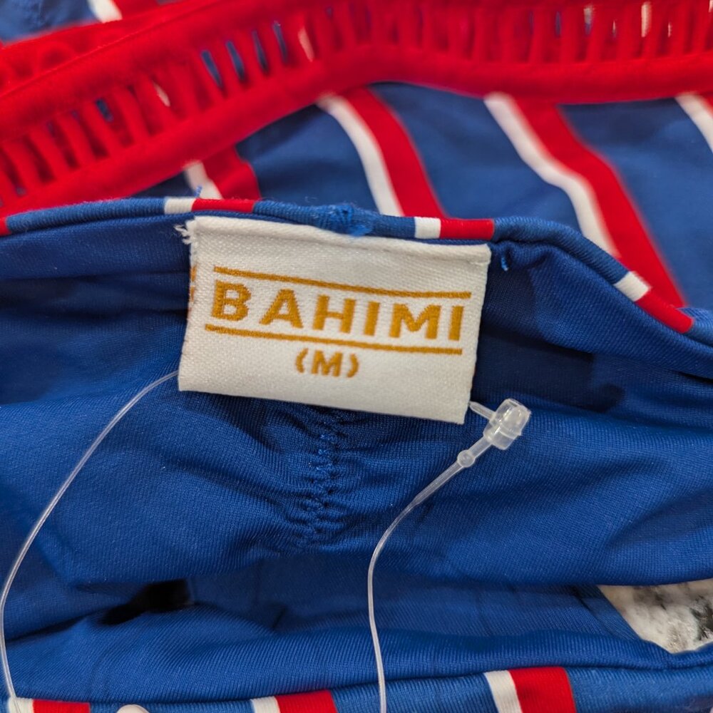 BAHIMI Nwt Striped Bikini Bottoms M Ladder Lace Trim Blue Red White - Picture 5 of 6